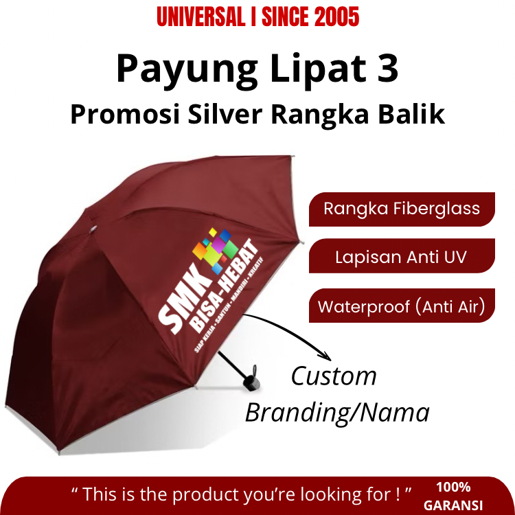 Payung Lipat Branding Custom Nama Universal